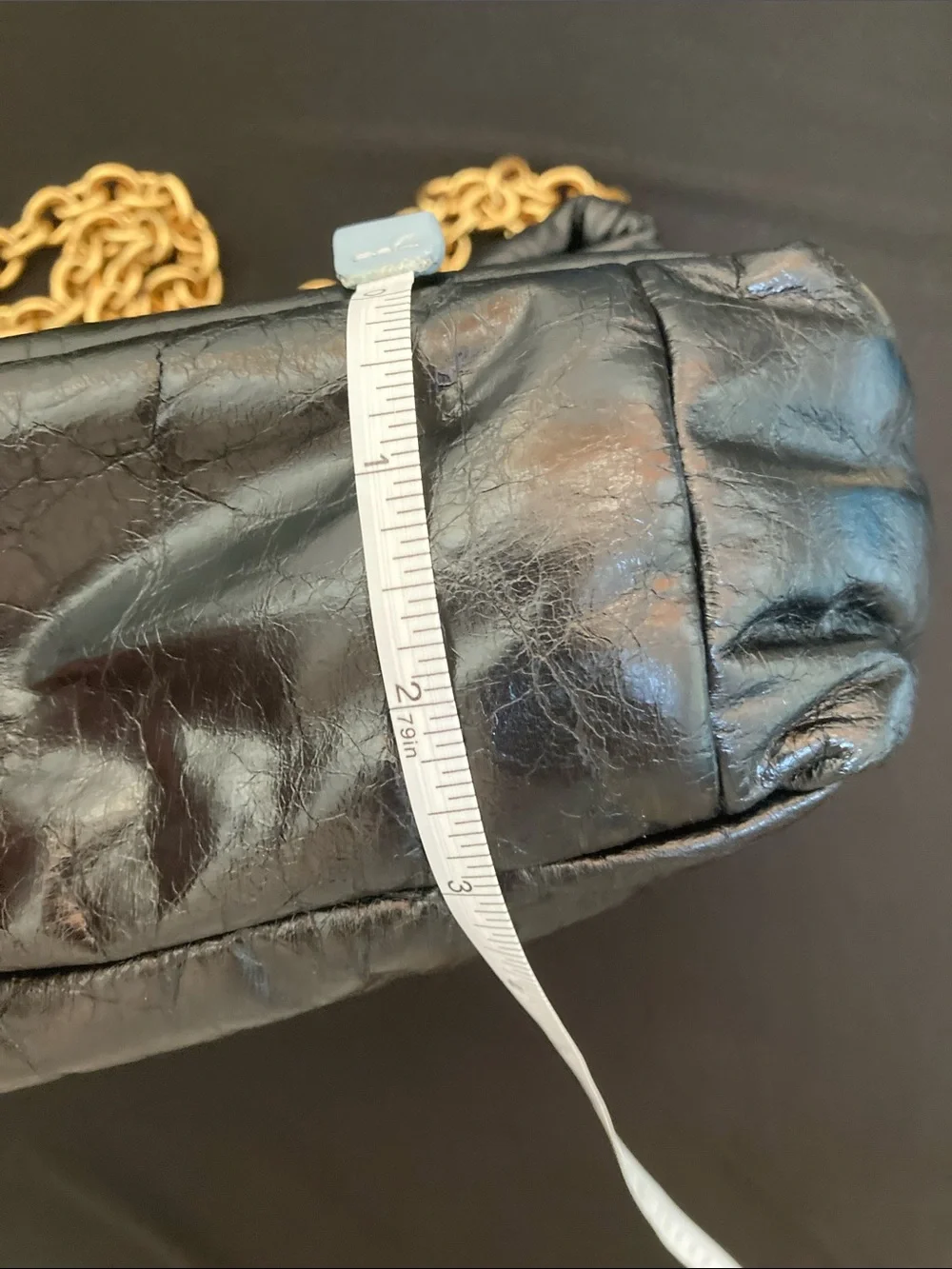 Balenciaga Black Leather Shoulder Bag with Gold Chain